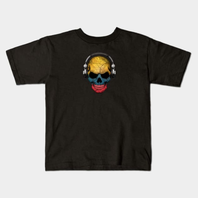 Dark Skull Deejay with Colombian Flag Kids T-Shirt by jeffbartels